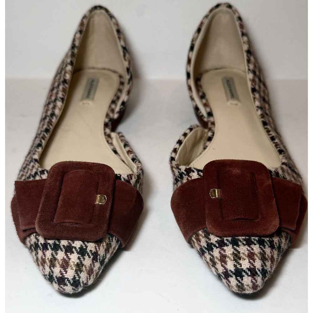 Alex Marie Houndstooth Pointed Toe D’Orsay Flats Brown Suede Size 7.5M
